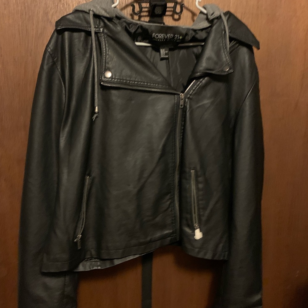Super cute New without tags pleather jacket with detachable hood